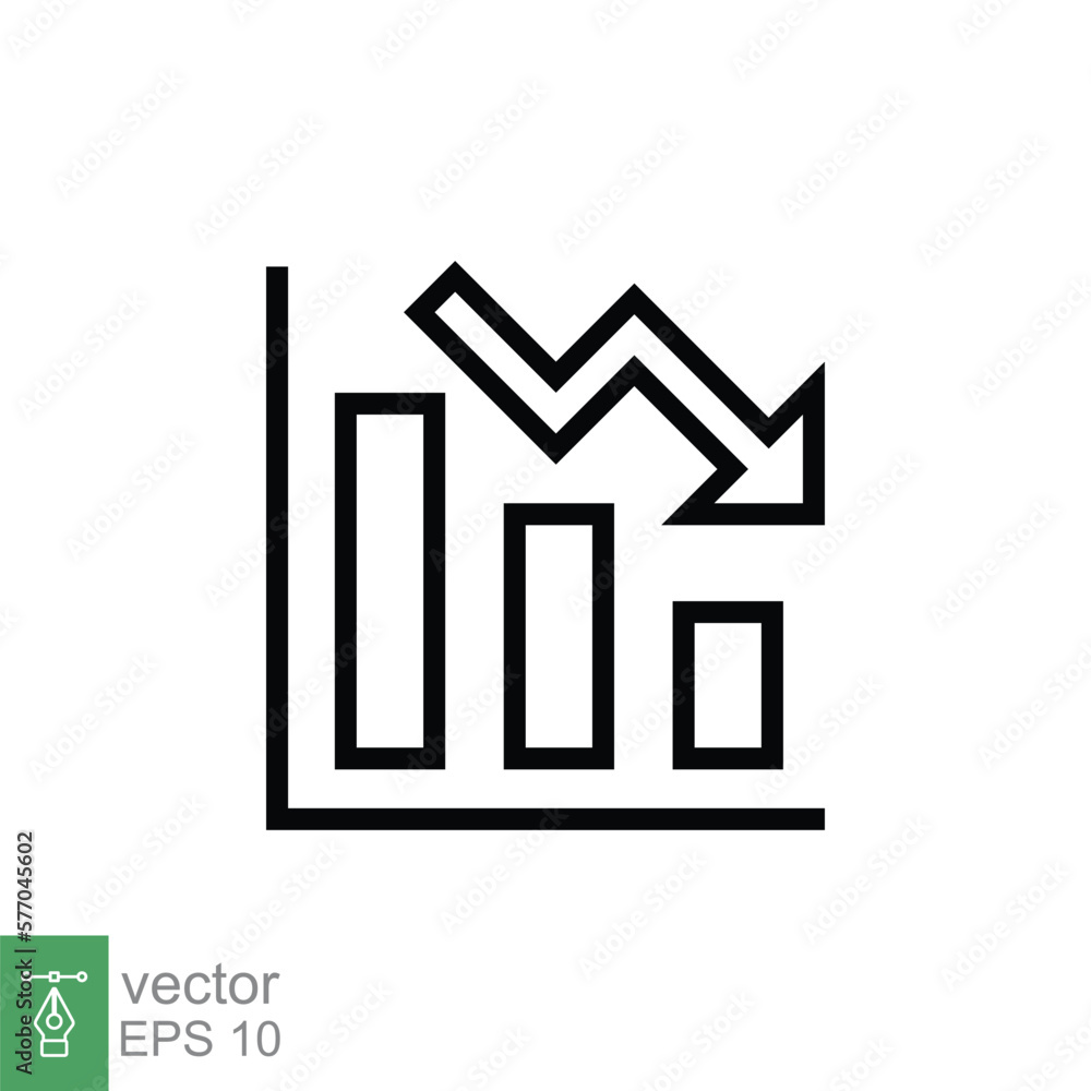 Poster graph down, reduce progress line icon. simple outline style efficiency decrease graphic, finance cha
