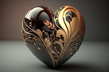 ai generated golden easter ornament textured heart, generative ai love wallpaper