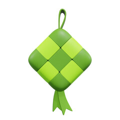 Ketupat Steamed diamond shaped rice 3d illustration, icon,view render, hd,  premium quality, alpha background, PNG format, muslim, ramadhan, theme, decoration