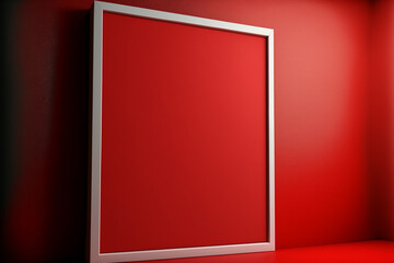 empty frame over a red background, copy space, generative AI
