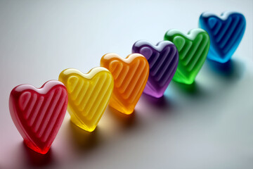 colorful heart gummies in rainbow colors, lgbt pride, love is love, generative AI