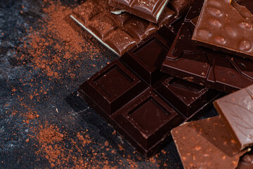 Chocolate bars on a dark background close-up