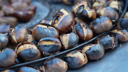Roasted chestnuts on the market.