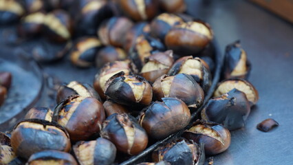 Roasted chestnuts on the market.