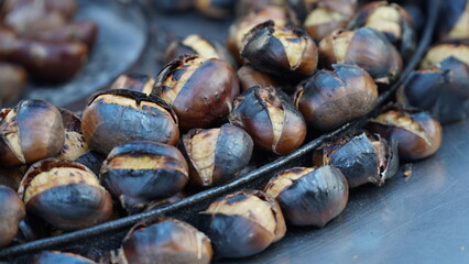 Roasted chestnuts on the market.