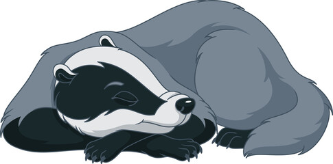 Fototapeta premium Sleeping badger isolated on white background Cartoon Illustration