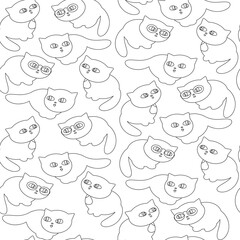 seamless pattern of cute cats depicted in monochrome