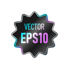 Round black holographic star shaped sticker isolated on white background. Template for paper tags, emblems, labels.