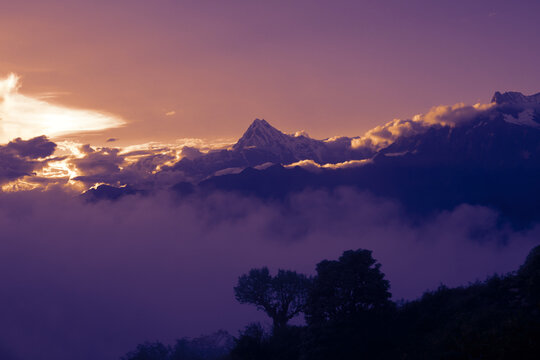 Beautiful Eastern view of annupurna machhapuchhre mointain in Evining