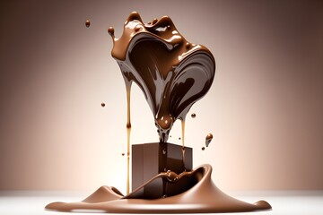 illustration of hot melted dark chocolates dropping pudding splashing. generative ai