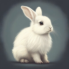 Cute little white bunny on grey background, generative ai