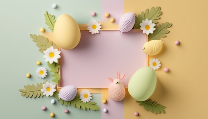 Naklejka na ściany i meble Poster and banner template features beatiful background with Bunny and Easter eggs in a nest, making it the perfect choice for your Easter Day greetings and presents. Generative AI.