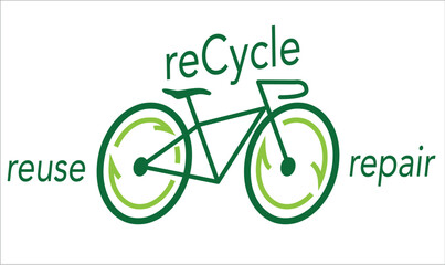 Dynamic Green Bicycle, Reuse Repair, Recycle, Earth Friendly, Environmental Symbol, Vector art
