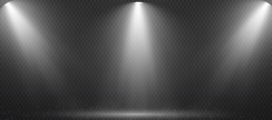 The spotlight shines on the stage. light from a lamp or spotlight. special effects on transparent background. Vector illustration