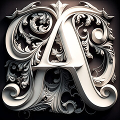 The letter A was adorned with scrolling curves and shades of white - generative ai.