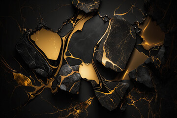 Abstract marble black and gold background.Invitation backdrop. Ai generated