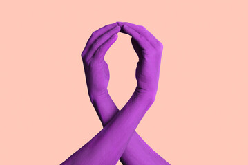 hands forming a violet awareness ribbon