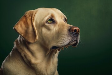 Studio portrait of a golden labrador dog on green background. Generative AI