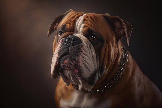 English bulldog in front of brown background. Generative AI