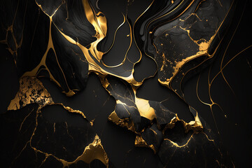 Naklejka premium Black and gold marble background. Luxury marble stone texture. Invitation backdrop. Ai generated