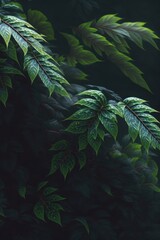 Different green plants leaves on black background created using generative ai technology