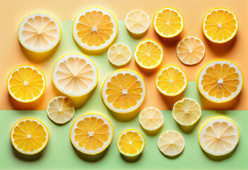 Obraz premium Colorful fruit pattern of fresh orange slices on background, spring, summer cocept. AI Generated