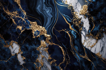 Dark blue and gold marble background. Luxury marble stone texture. Invitation backdrop. Ai generated