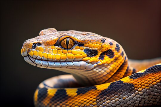 Close up of a timor python, yellow snake. Generative AI, Generative, AI