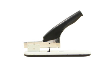 Mag stapler. Black and silver stapler office supplies. isolated on cutout PNG. with clipping path. Selective focus. Used for stapling paper. It is essential accessory in the office or at school.	