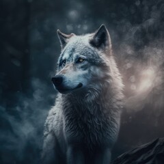 Portrait of close up of wolf, created using generative ai technology
