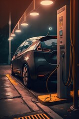 Fototapeta na wymiar Grey electric car charging in charging station, created using generative ai technology