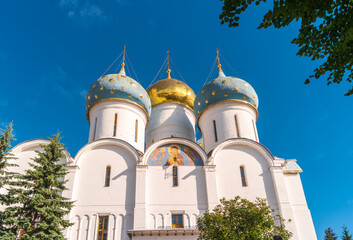 Fototapeta na wymiar Sergiyev Posad, Russia. View of Assumption Cathedral. Trinity Lavra of St. Sergius.