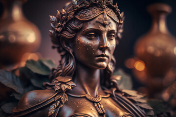 Bronze statue of the ancient Greek goddess. Beautiful woman of the ancient century. Created using ai