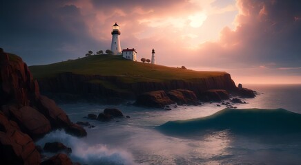 Fototapeta premium Mediterranean seaside lighthouse [AI Generated]