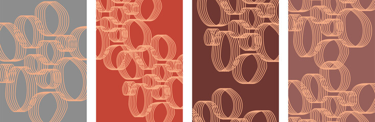 set of vertical abstract colorful backgrounds with rings pattern, set of vertical artistic cover designs, ideal for books, brochures, planners and notebooks, vertical layout design in abstract style