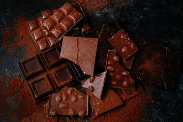 black and milk chocolate bars on a dark background