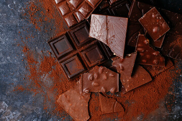 black and milk chocolate bars on a dark background