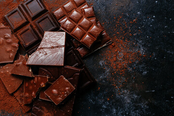 black and milk chocolate bars on a dark background