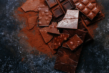 black and milk chocolate bars on a dark background