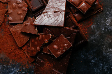 black and milk chocolate bars on a dark background