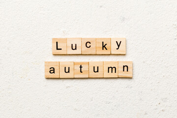 lucky autumn word written on wood block. lucky autumn text on cement table for your desing, concept