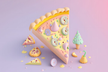 Tiny cute isometric design pizza slice emoji 3d render made with Generative AI