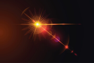 Light lens flare golden effect with vector sun light.