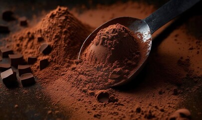  a spoon full of cocoa powder next to a scoop of cocoa.  generative ai