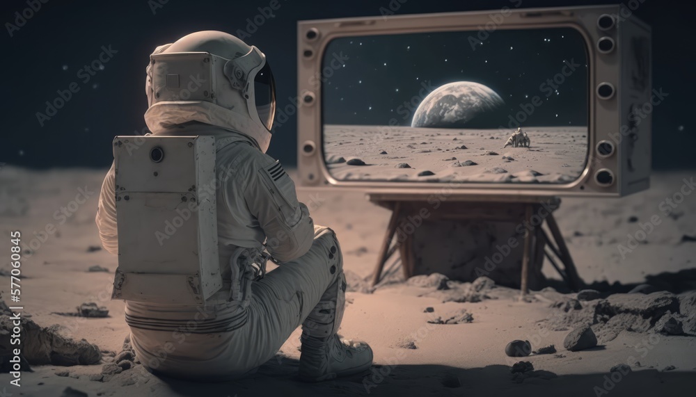 Canvas Prints astronaut watching tv on the moon surface, made with generative ai