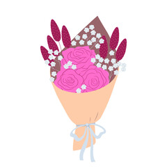 Bouquet with pink roses isolated on white background. Vector graphics.