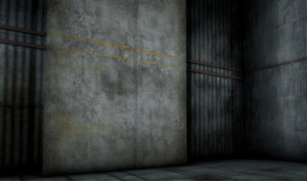  a dark room with a yellow line painted on the wall.  generative ai