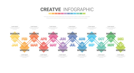 Timeline business for 12 months, Infographics element design and Presentation can be used for Business concept with 12 options.