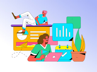 Business People Flat Vector Concept Operation Hand Drawn Illustration
