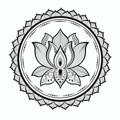 Fototapeta premium Lotus flower mandala art for Henna, Mehndi, tattoo, decoration. Decorative ornament in ethnic oriental style. Outline doodle hand draw. Vector illustration.